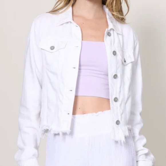 HIDDEN LOS ANGELES WHITE DENIM FRAY HEM JACKET SZ MEDIUM - Picture 9 of 9
